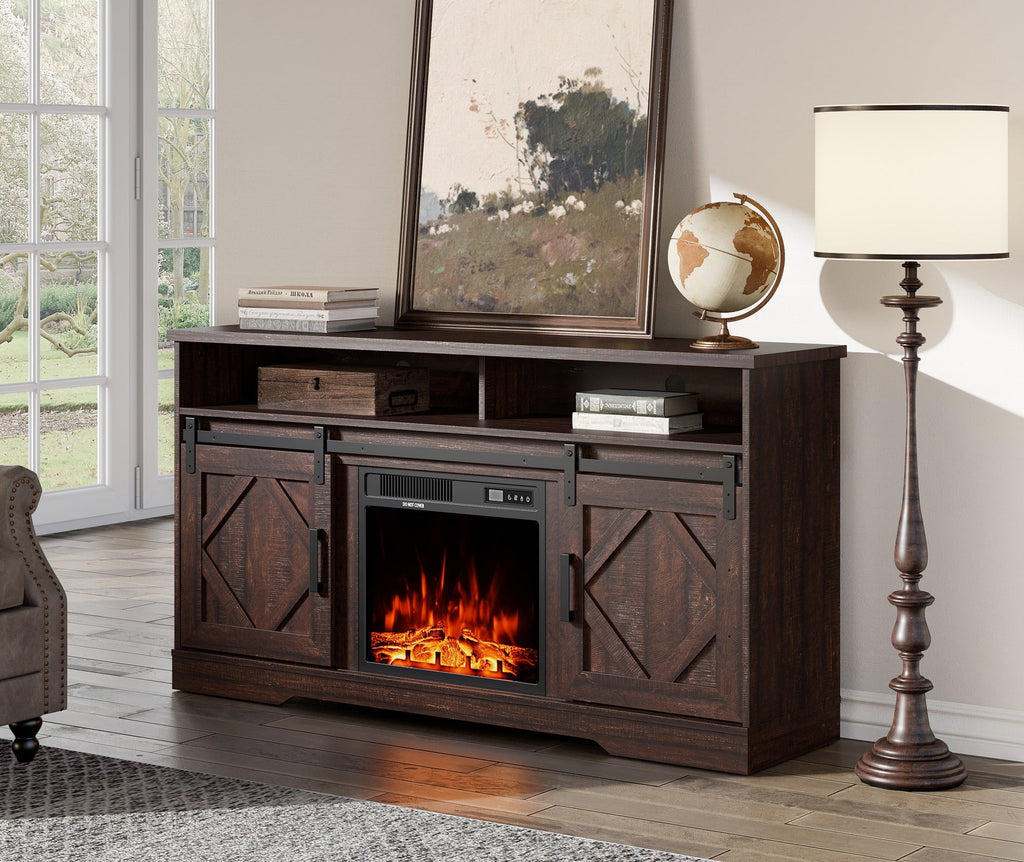 Brown Electric Fireplace TV Stand up to 65 inch K1950