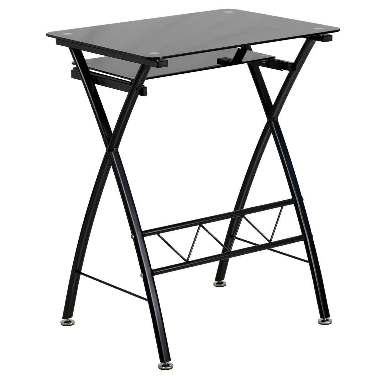 Black Tempered Glass Computer Desk with Keyboard Tray X385863
