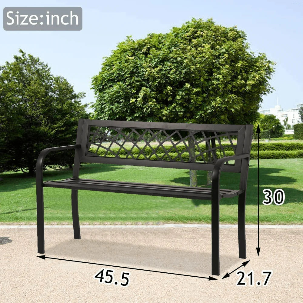 Black Outdoor Garden Bench with Armrests A706878