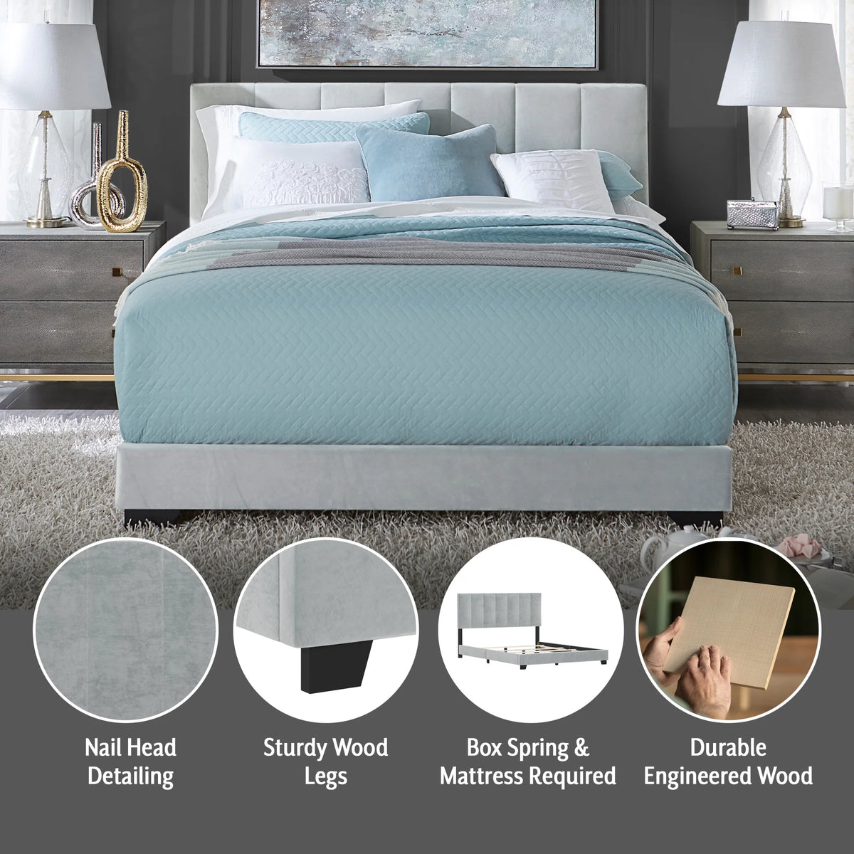 Platinum Gray Upholstered Queen Bed M2727