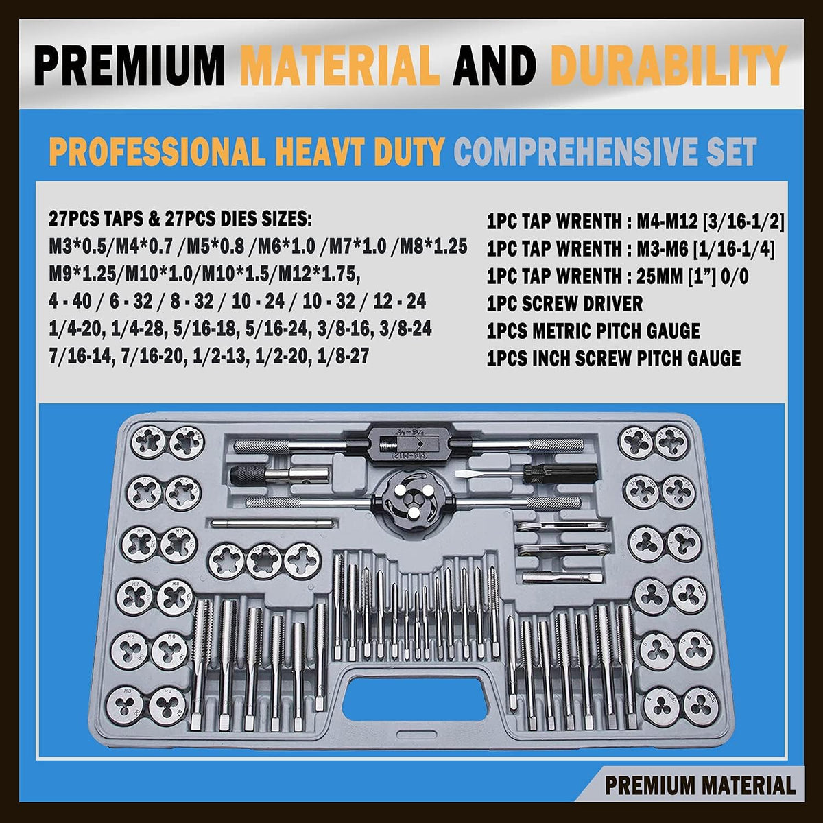 110PCS Hardened Alloy Steel Metric Tap and Die Rethreading Tool Set with Storage Case F5485