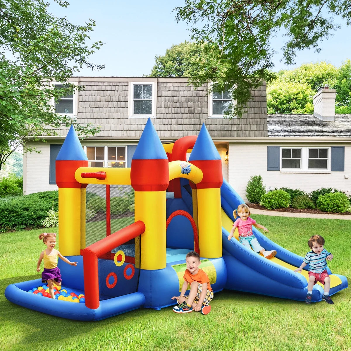 Inflatable Bounce House Slide Bouncer Kids Castle Jumper with Balls & 780W Blower S449