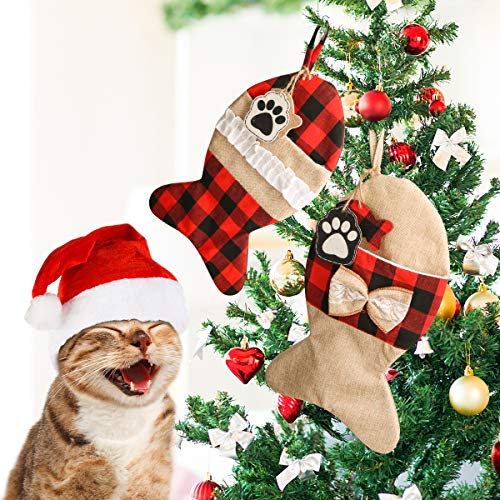 2 Pack 19 Inch Burlap Red Black Buffalo Plaid Christmas Stockings P419