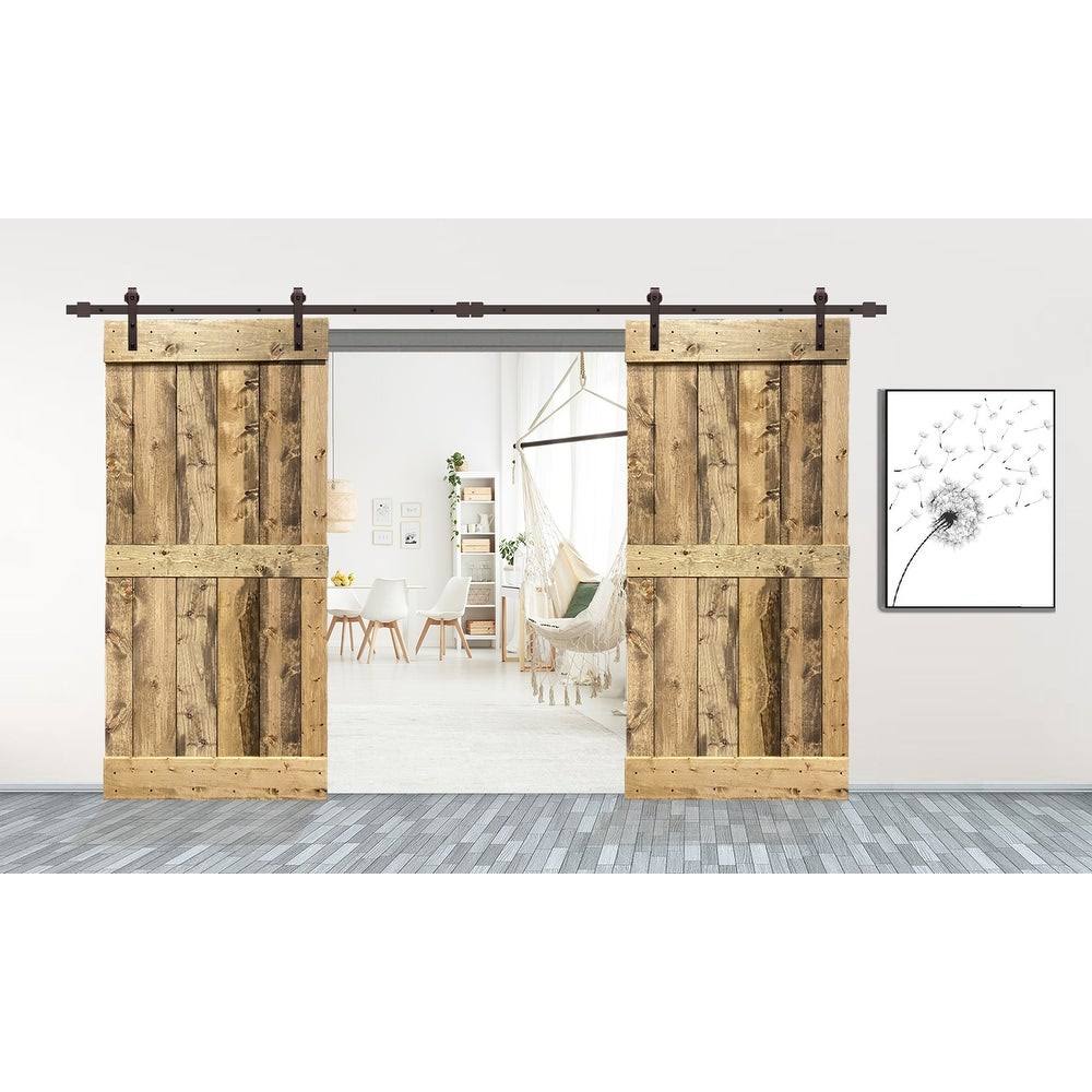 72 in. x 84 in. Solid Pine Wood Interior Double Sliding Barn Door with Hardware Kit J110524