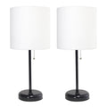 Black Stick Lamp with Charging Outlet and Fabric Shade 2 Pack Set J59827