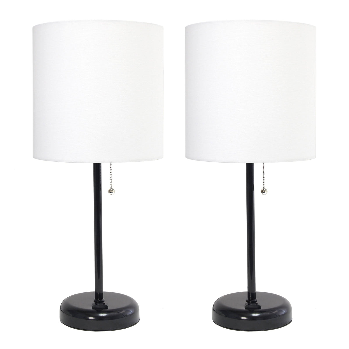 Black Stick Lamp with Charging Outlet and Fabric Shade 2 Pack Set J59827