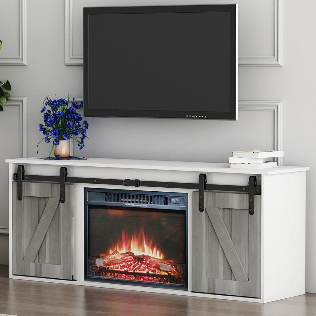 Farmhouse Sliding Barn Door Fireplace TV Stand L473344