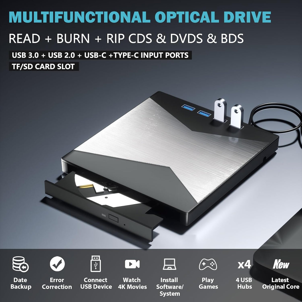 4K Portable External Blu Ray Drive USB 3.0 Type-C C8512