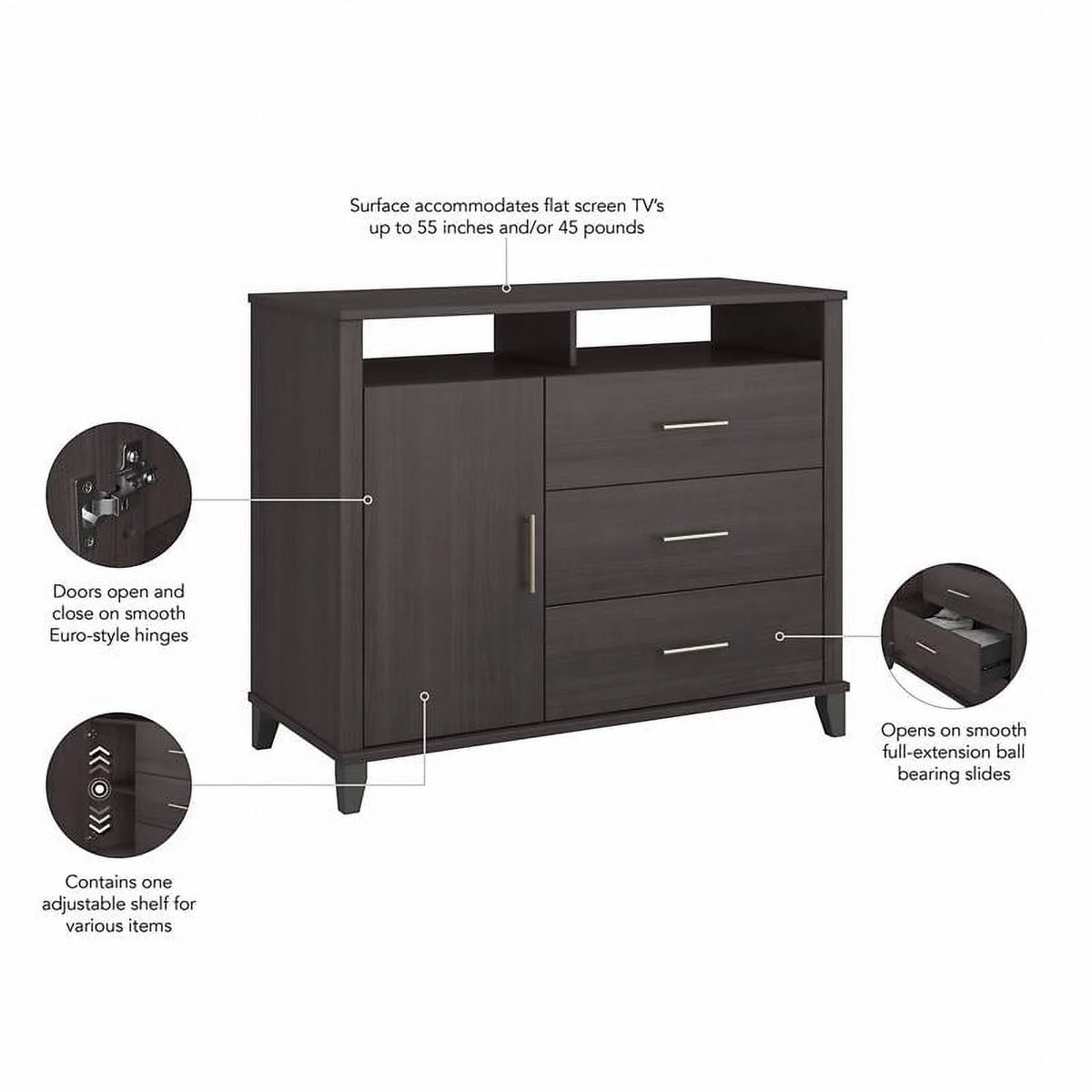 Tall TV Stand with Storage in Storm Gray W804