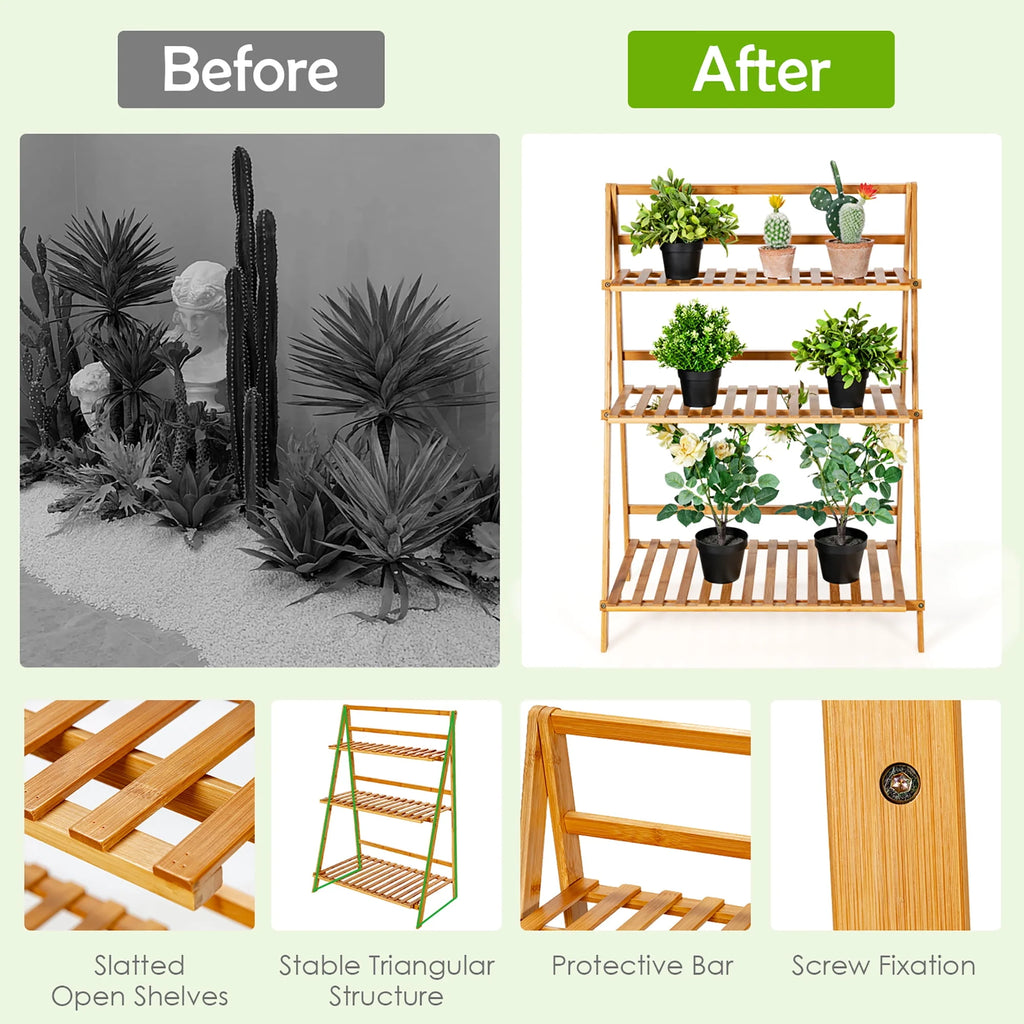 3 Tier Bamboo Flower Pot Shelf Stand Q470093
