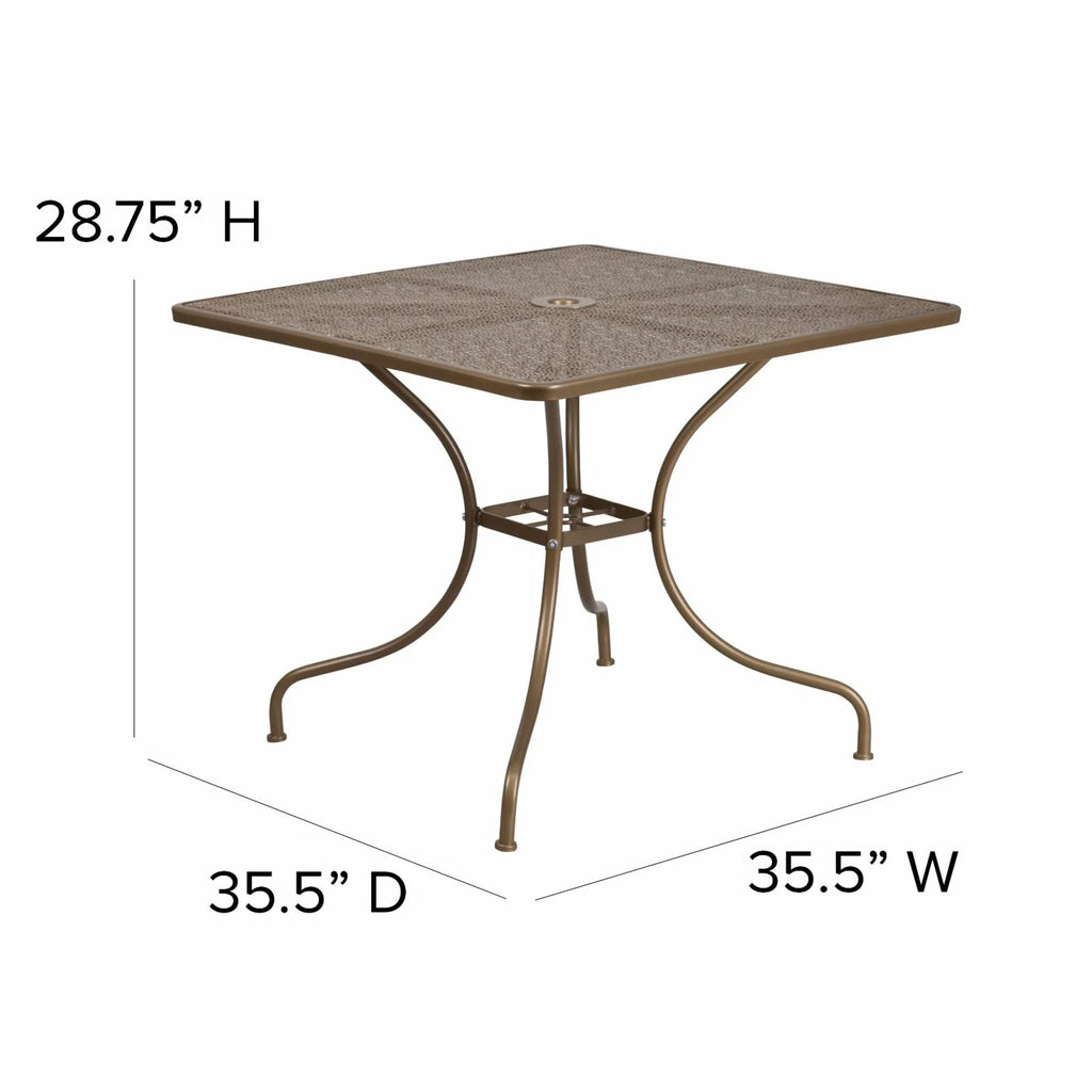 Square Black Steel Patio Table with Umbrella Hole N4529