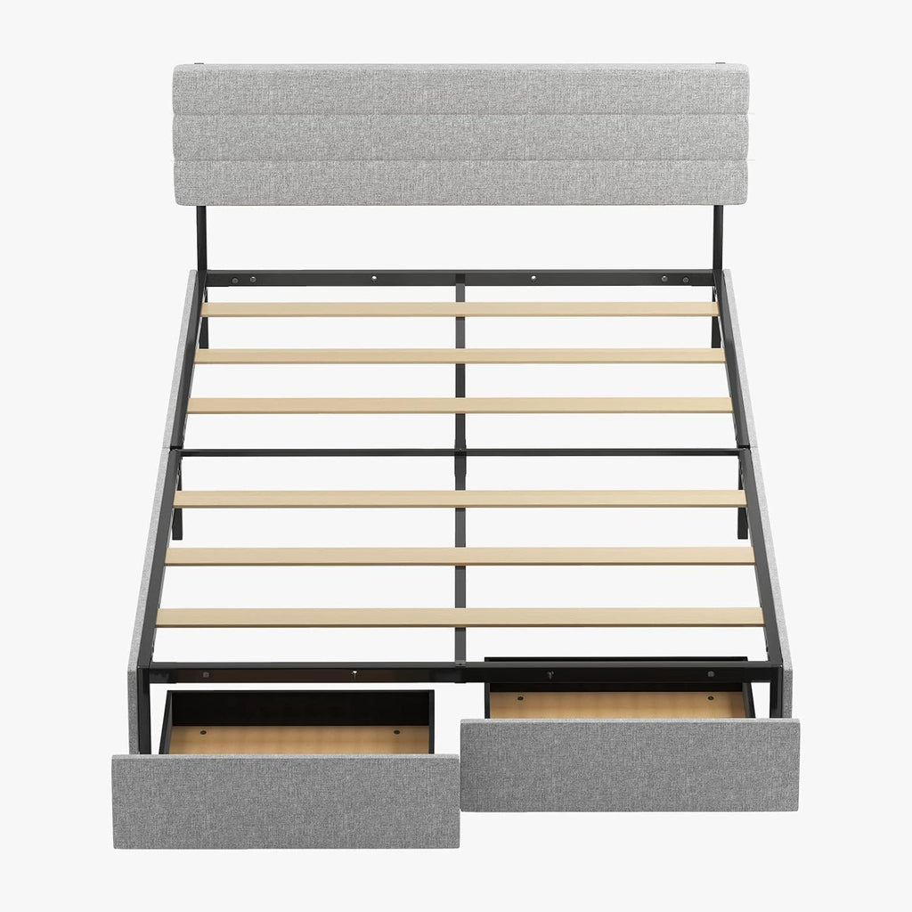 Light Grey King Size Bed Frame with 2 Storage Drawers K452