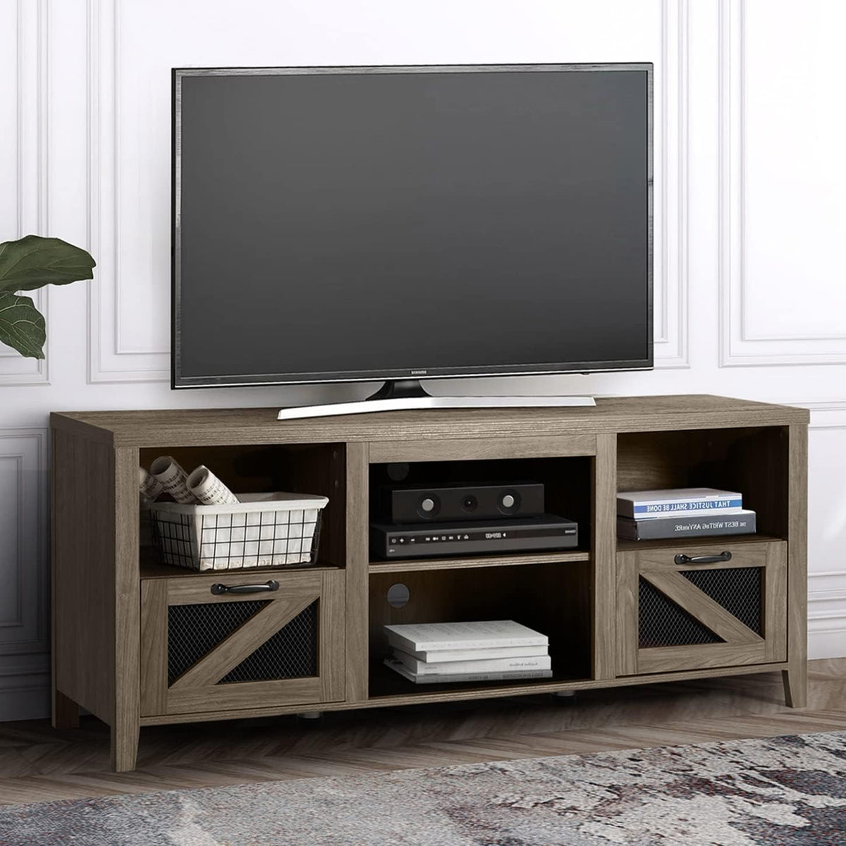 Wood Electric Fireplace TV Stand with Storage Cabinets M145359