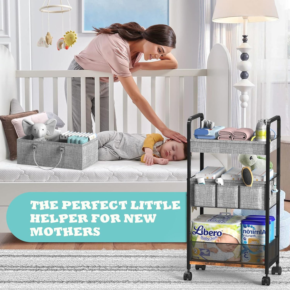 3-Tier Rolling Metal Diaper Cart with Dividers V404743