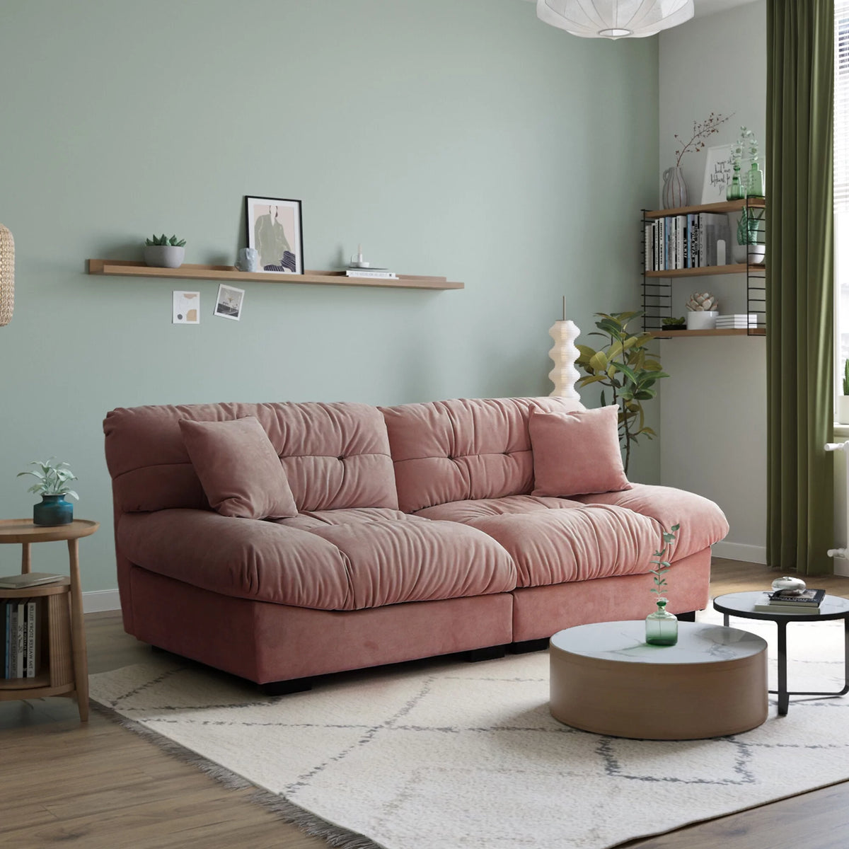Pink Velvet 3-Seat Sofa I197789