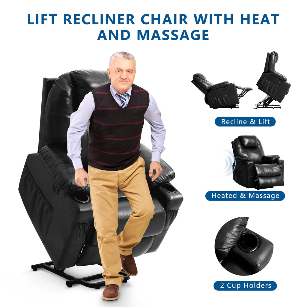 Large Power Lift Recliner Chair with Massage and Heating W954