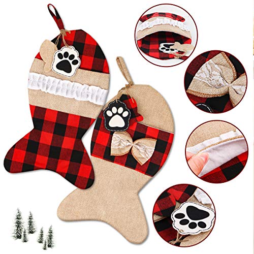 2 Pack 19 Inch Burlap Red Black Buffalo Plaid Christmas Stockings P419