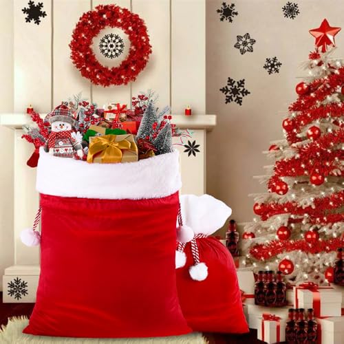 2pcs Christmas Velvet Santa Bags with Drawstring K998120