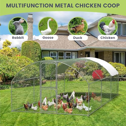 Heavy Duty Walk-in Chicken Coop Metal Poultry Cage with Waterproof UV Cover L526817