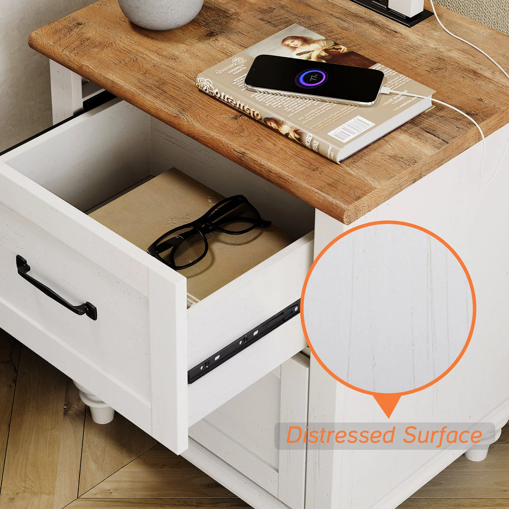 White Oak Set of 2 Wooden Nightstand with 2 Drawers P9393