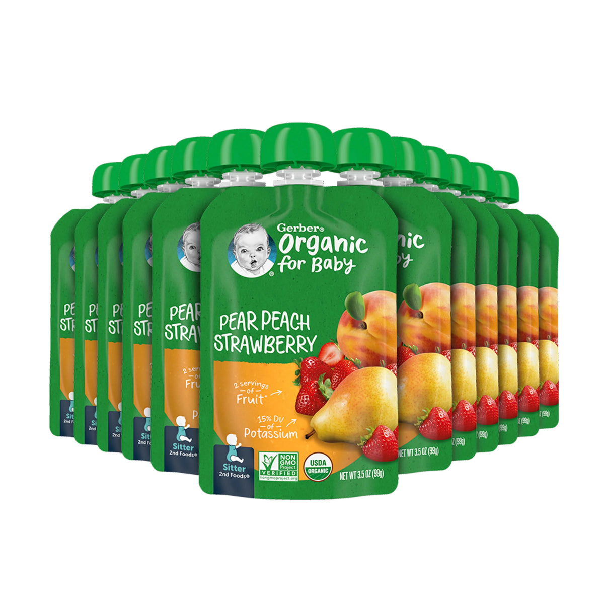 Organic Pear Peach Strawberry Baby Food 3.5 oz Pouches 12 Pack V6268