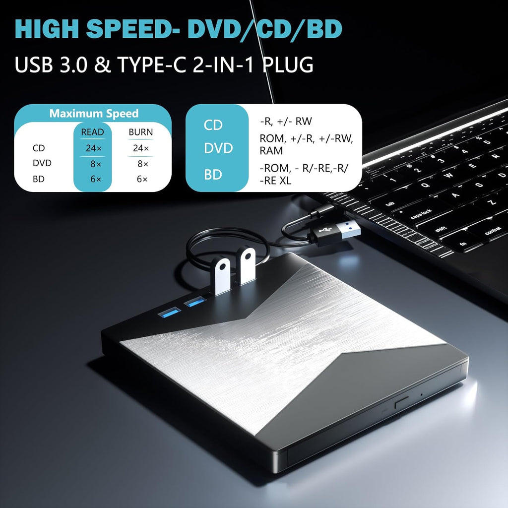 4K Portable External Blu Ray Drive USB 3.0 Type-C C8512