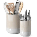 Set of 2 Ceramic Kitchen Utensil Holder, Glaze Marble Gray Q572