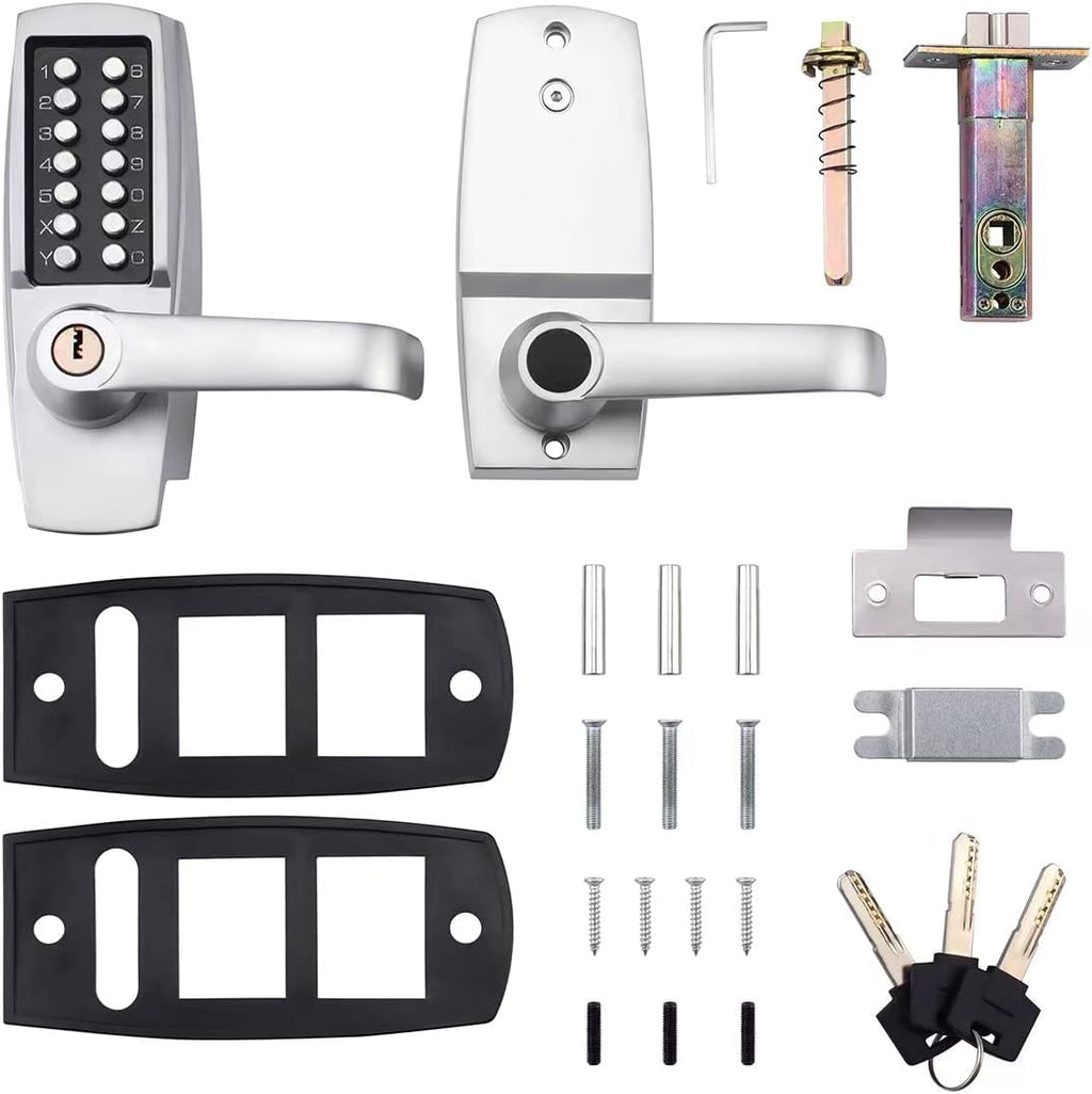 Mechanical Push Button Lever Lock, 60mm Backset, 13 Digit Keypad, Satin Chrome G61694