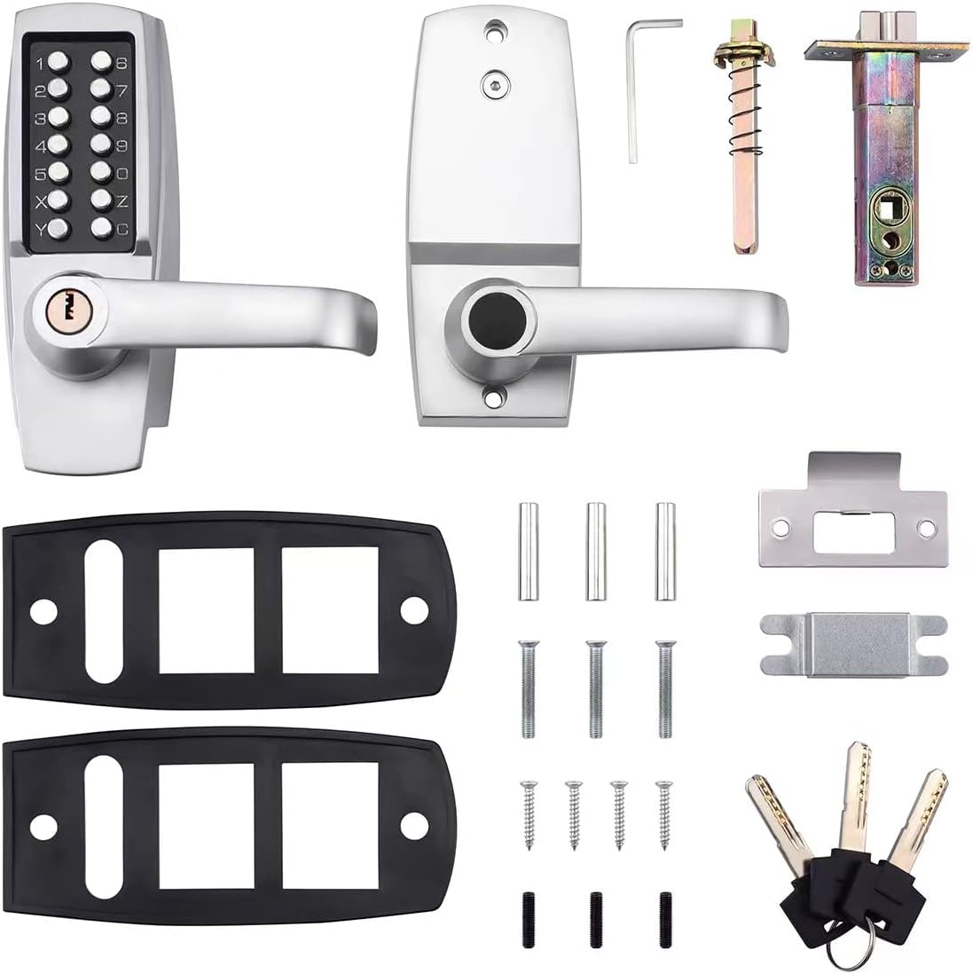 Mechanical Push Button Lever Lock, 60mm Backset, 13 Digit Keypad, Satin Chrome G61694