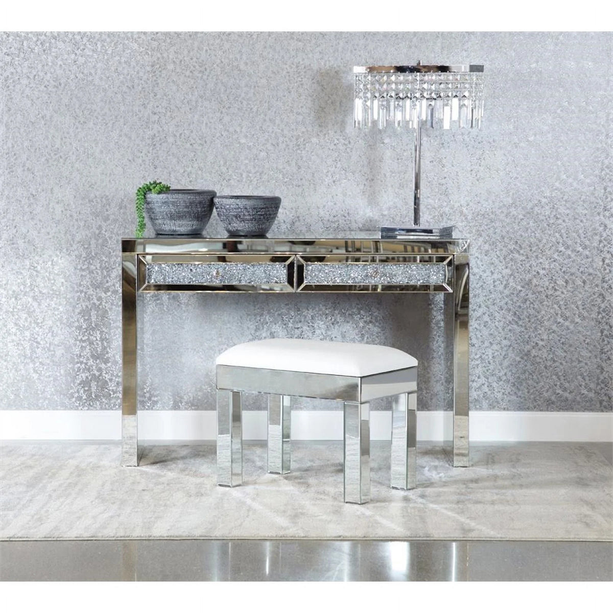 White Upholstered Vanity Stool B79216