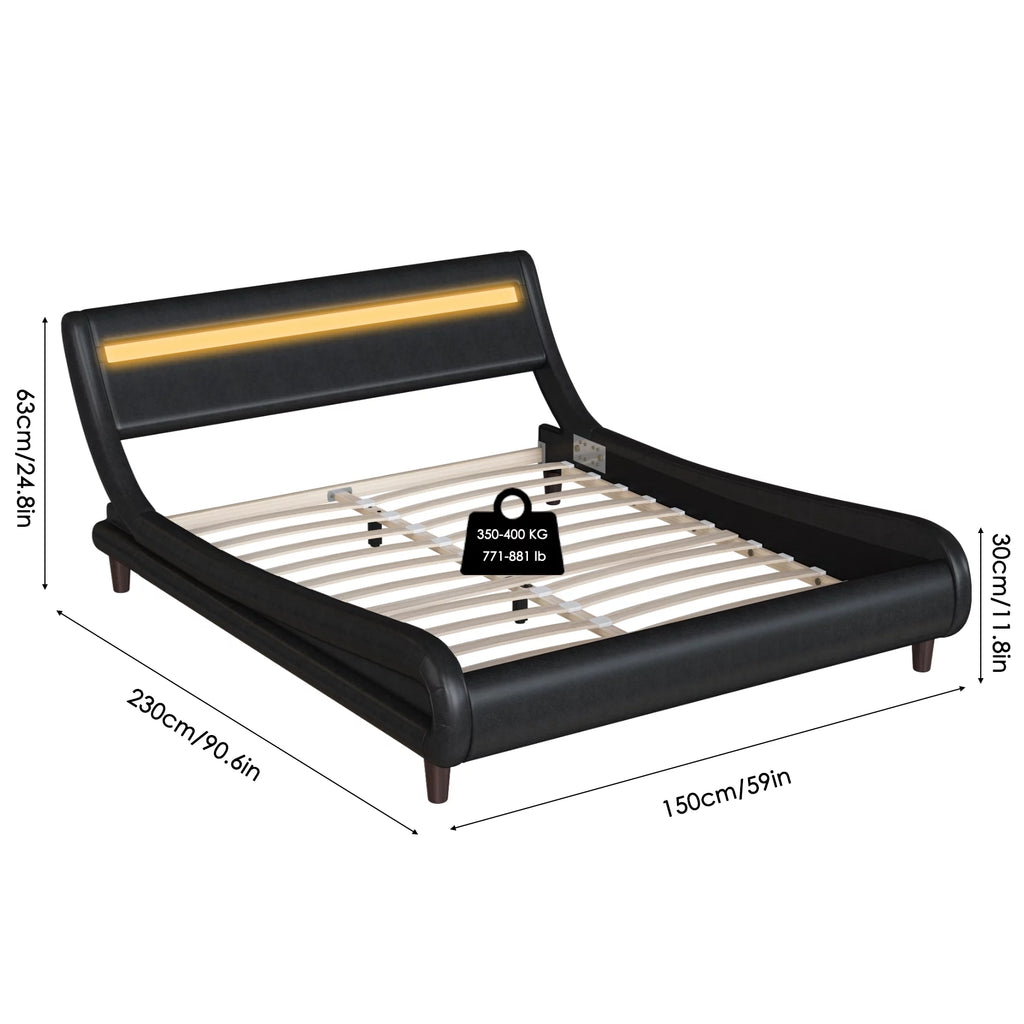 Full LED PU Upholstered Platform Bed with Adjustable Headboard A9977