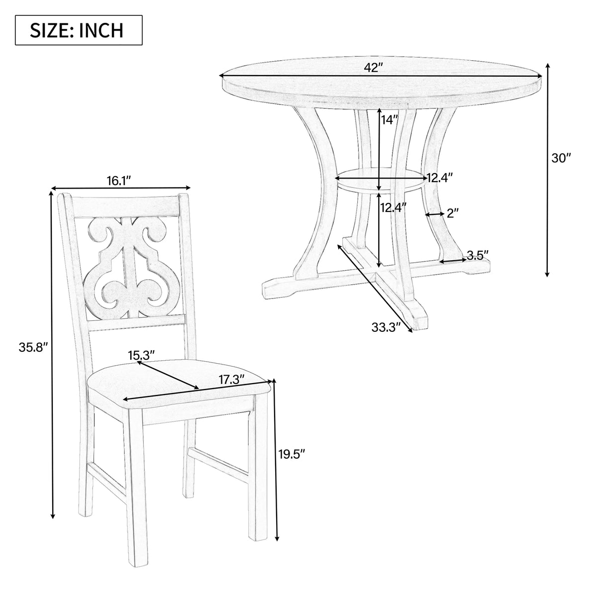 Antique Gray 5 Piece Wooden Dining Table and Chairs Set C64310