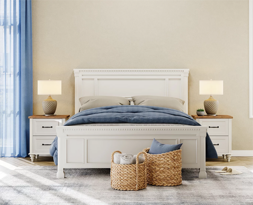 White Oak Set of 2 Wooden Nightstand with 2 Drawers P9393