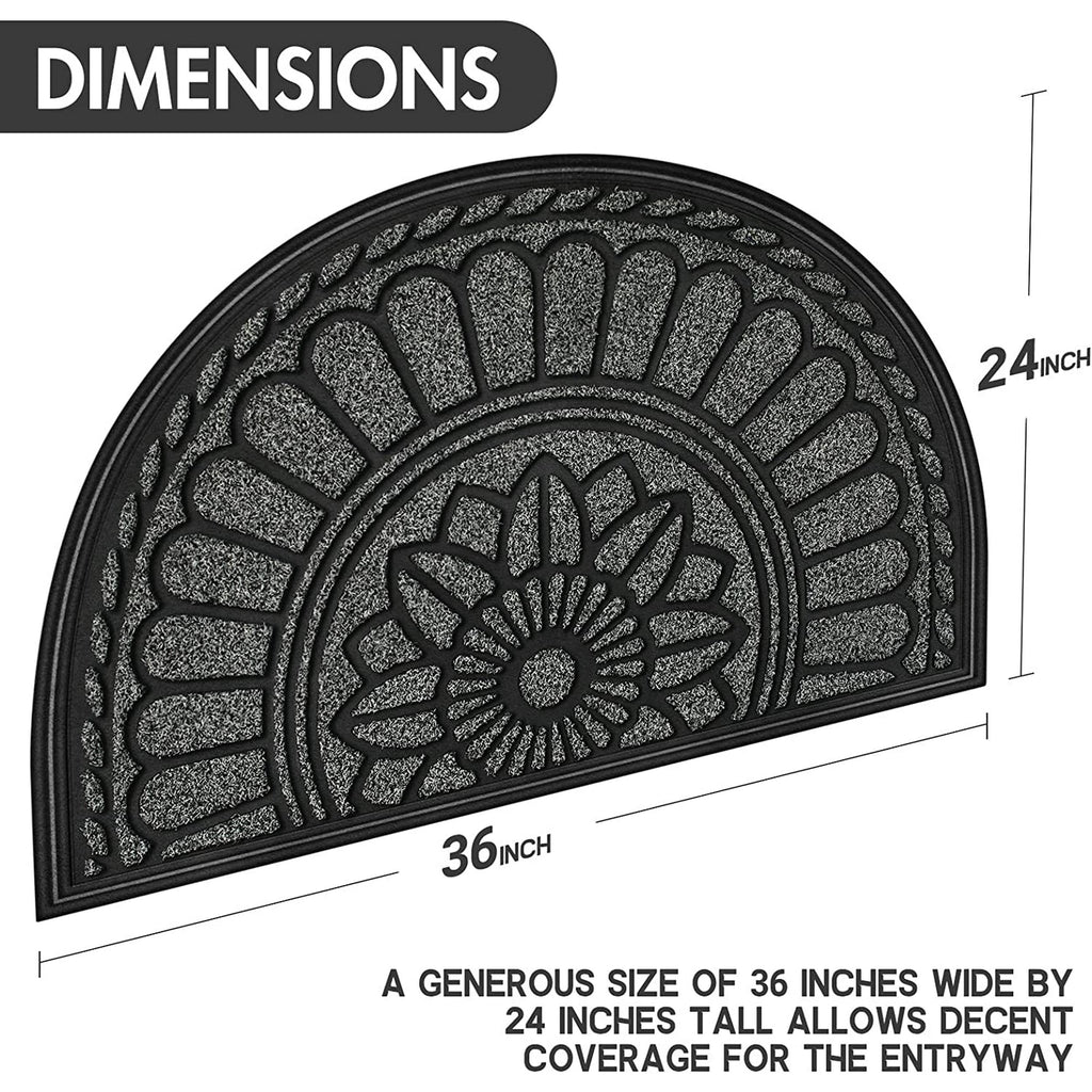 Half Round Door Mat, Non-Slip Rubber Low-Profile Doormat, 23.5" x 35.5", Gray J260400
