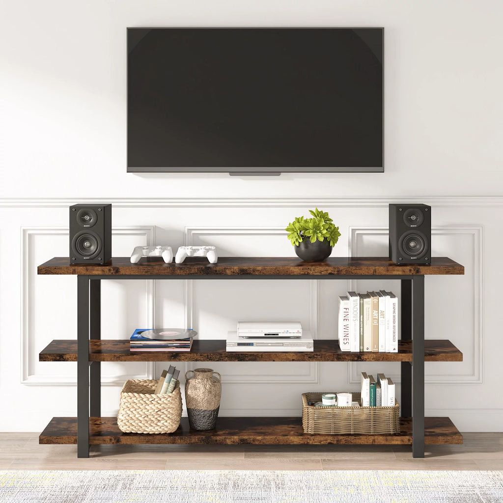 3-Tier Rustic Brown Console Table Shelving Unit Y59046
