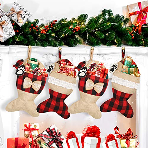 2 Pack 19 Inch Burlap Red Black Buffalo Plaid Christmas Stockings P419
