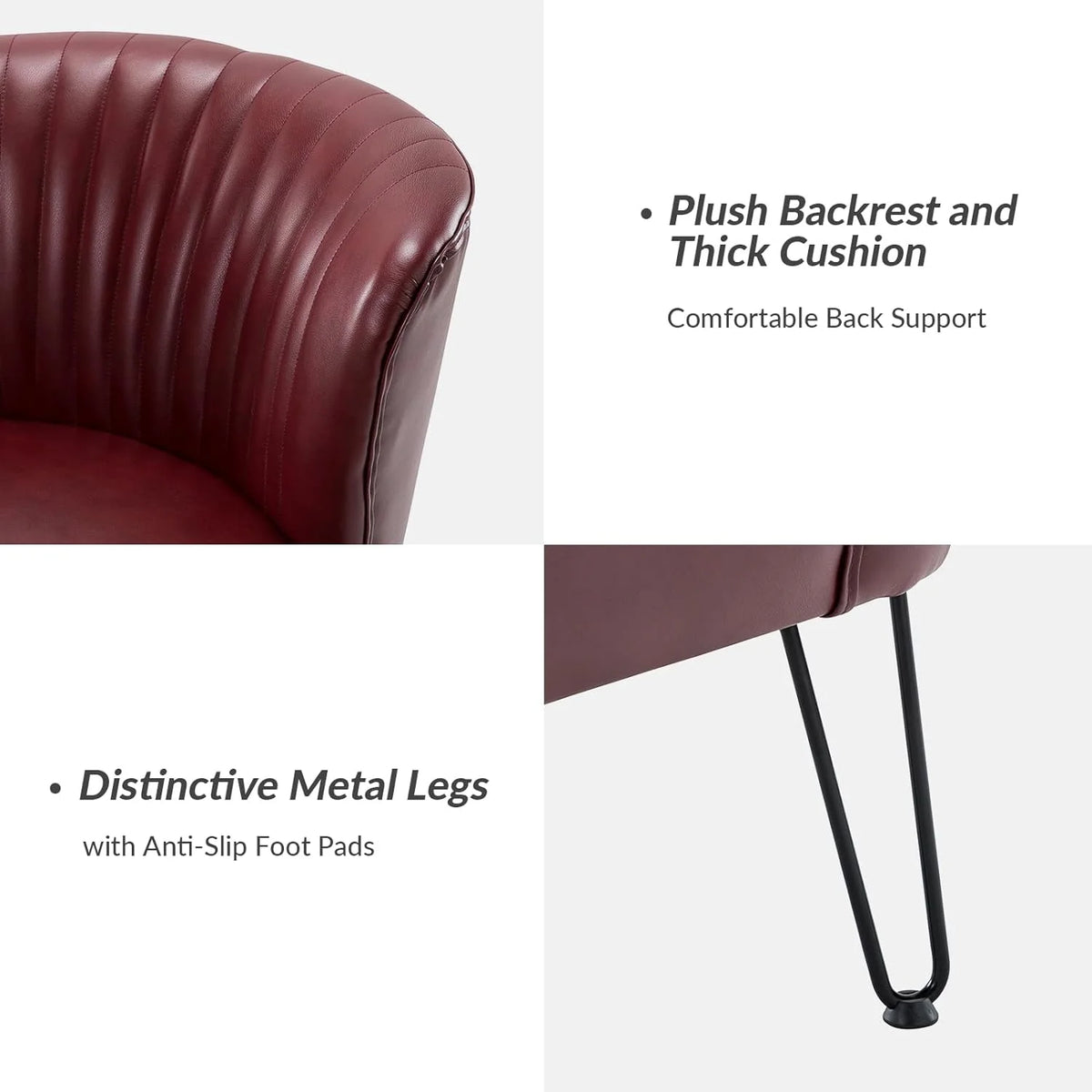 Burgundy Faux Leather Accent Chairs Set Of 2 With Metal Base A220112
