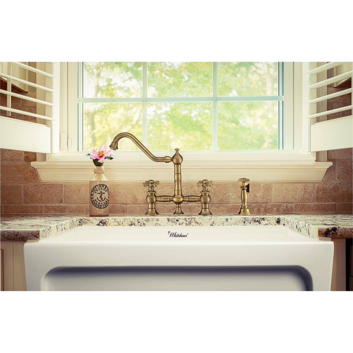 Oil Rubbed Bronze Bridge Faucet with Cross Handles and Side Spray W317