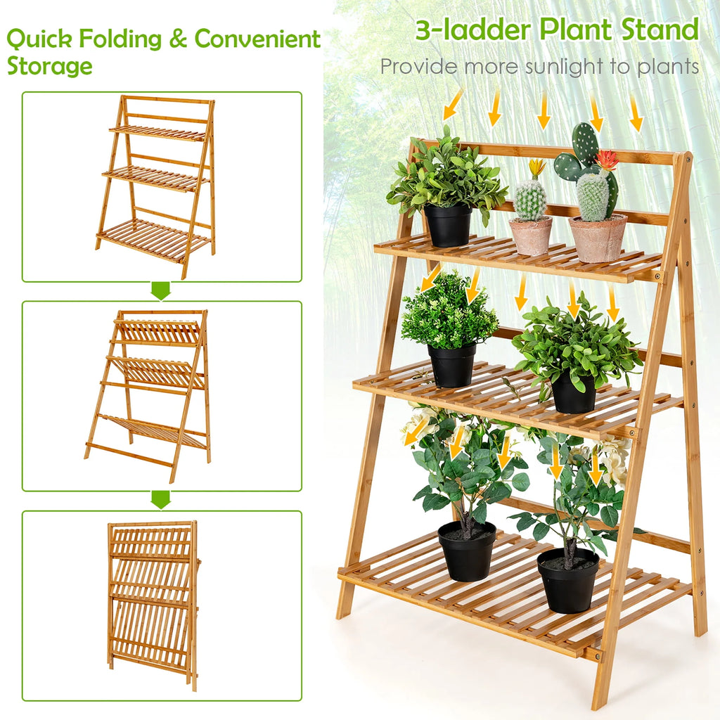 3 Tier Bamboo Flower Pot Shelf Stand Q470093