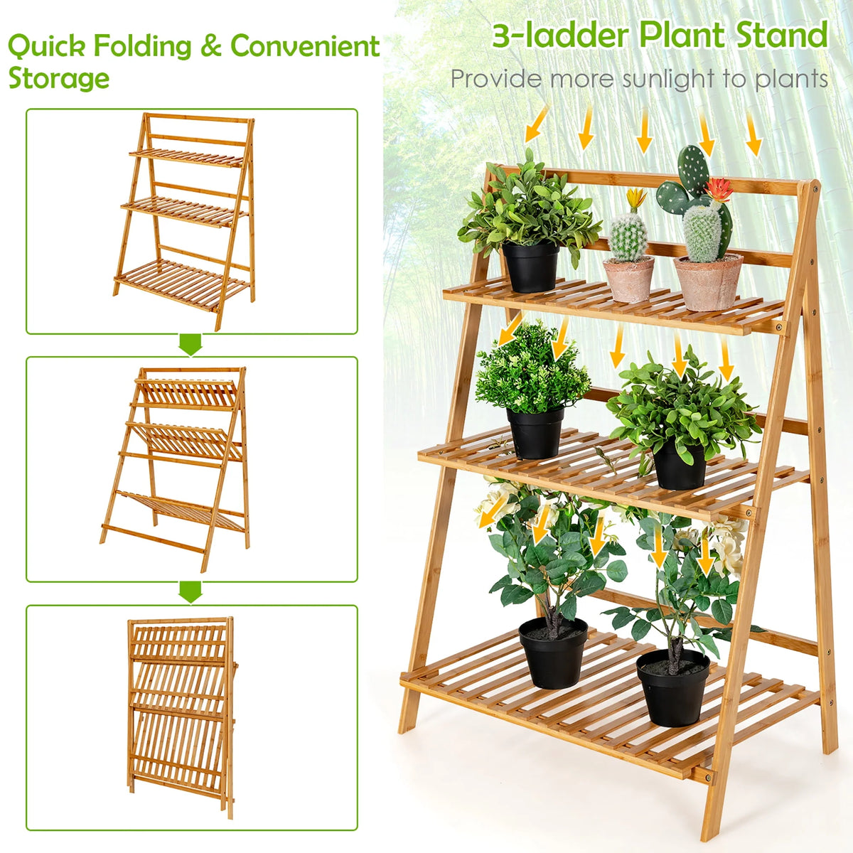 3 Tier Bamboo Flower Pot Shelf Stand Q470093