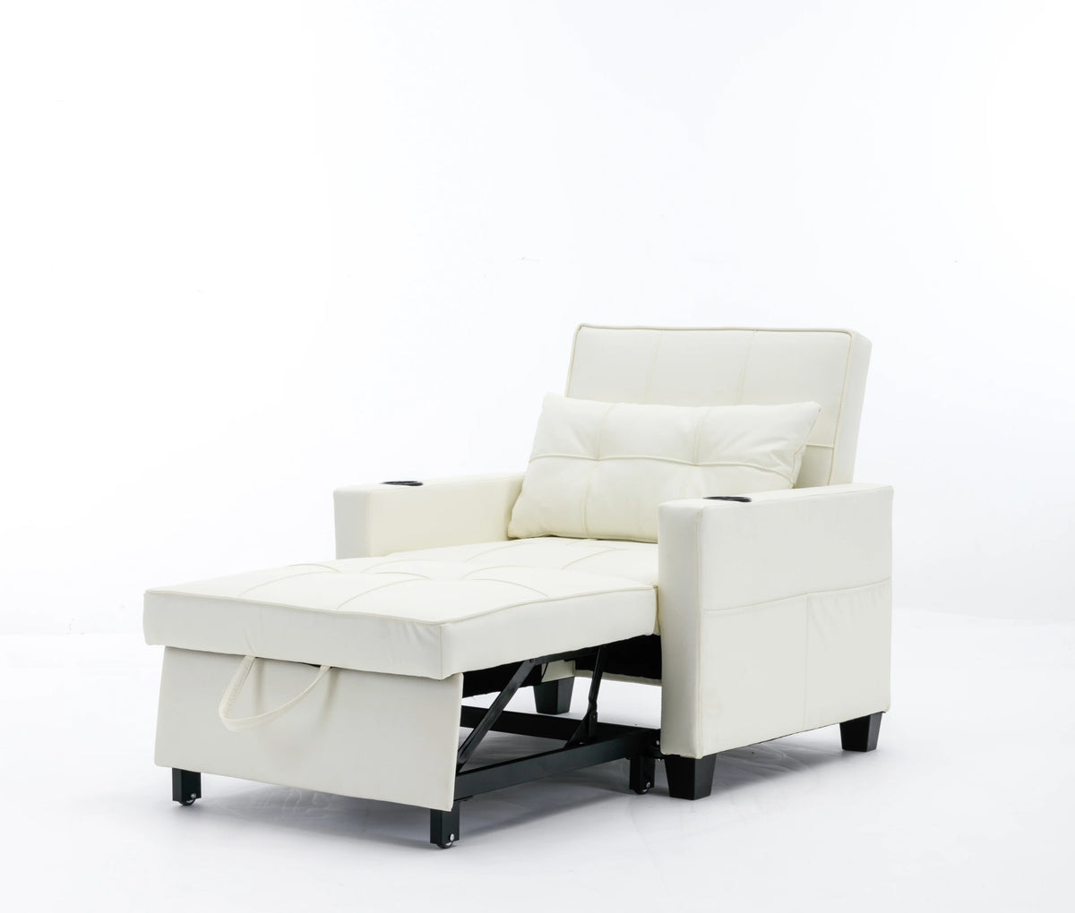 White Leather 3-In-1 Convertible Sleeper Chair Bed with USB Ports U163