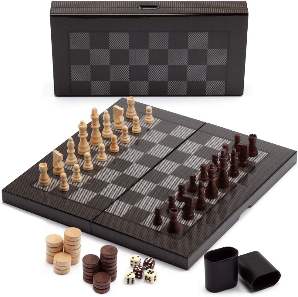 3-in-1 Wooden Folding Chess Checker Backgammon Board Game Set V395368