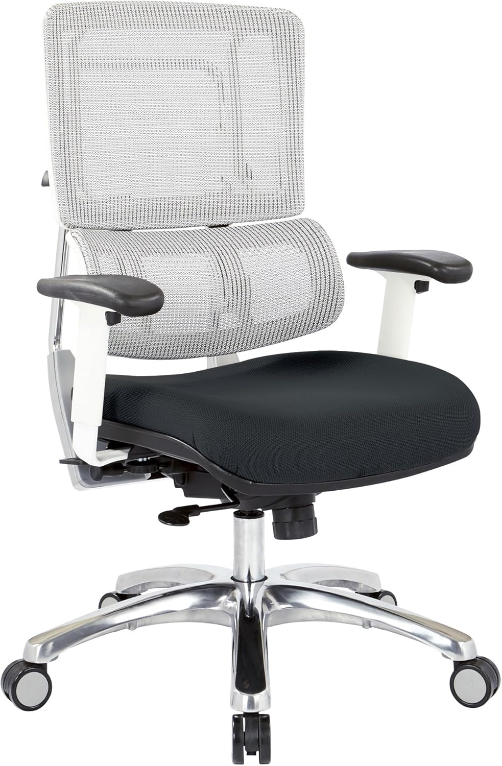 White Vertical Mesh Back and Padded Steel Mesh Seat Managers Chair with Adjustable Arms W786