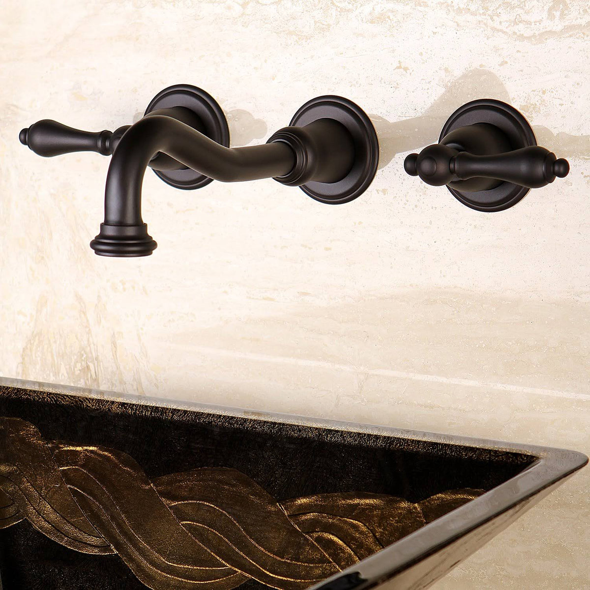 Vintage 2-Handle Wall Mount Bathroom Faucet, Matte Black Q98135