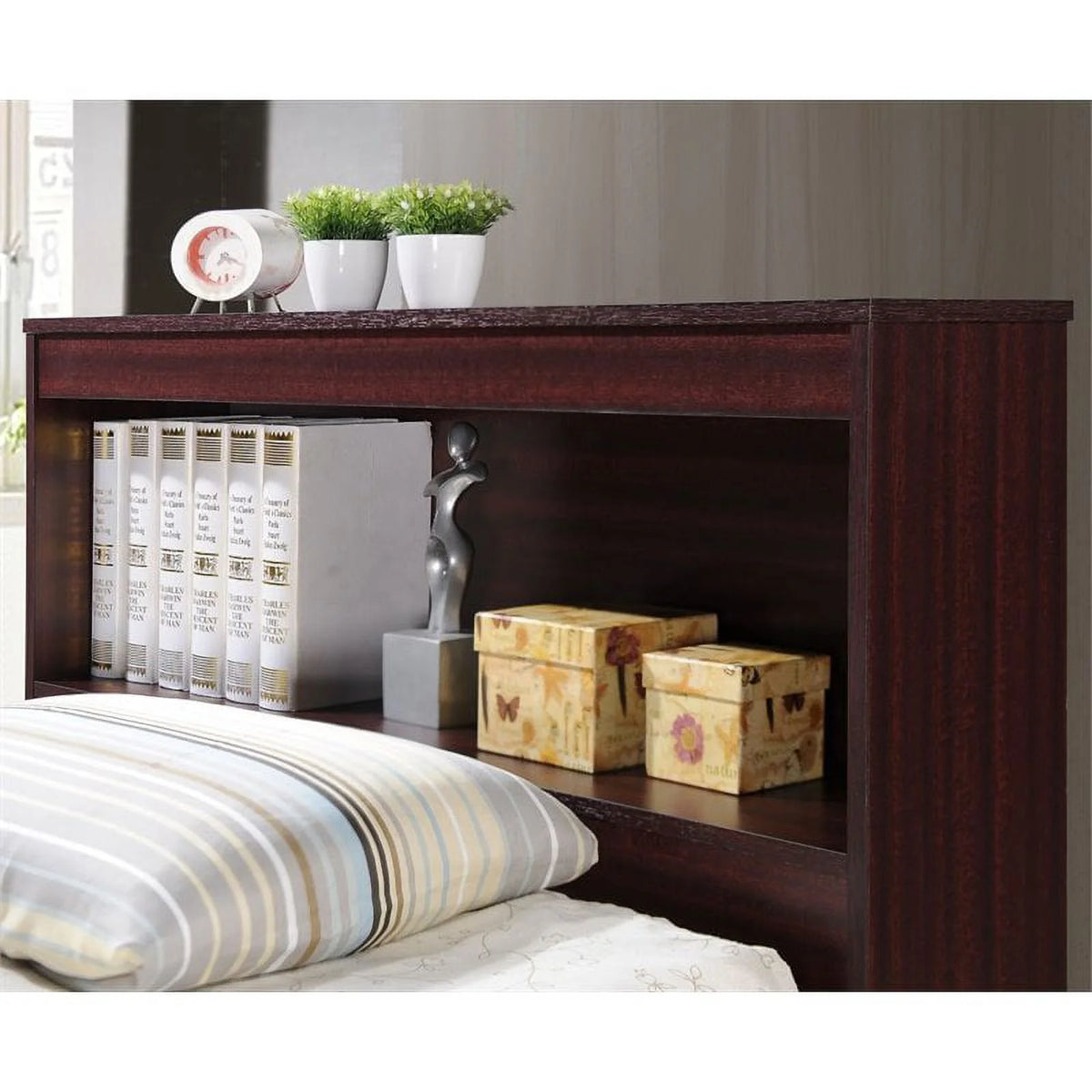 2 Piece Bedroom Set with Captain Bed and Chest in Mahogany Wood W419