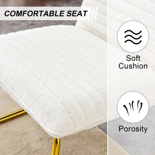 White minimalist armless sofa chair with plush cushion and backrest and golden metal legs M1501