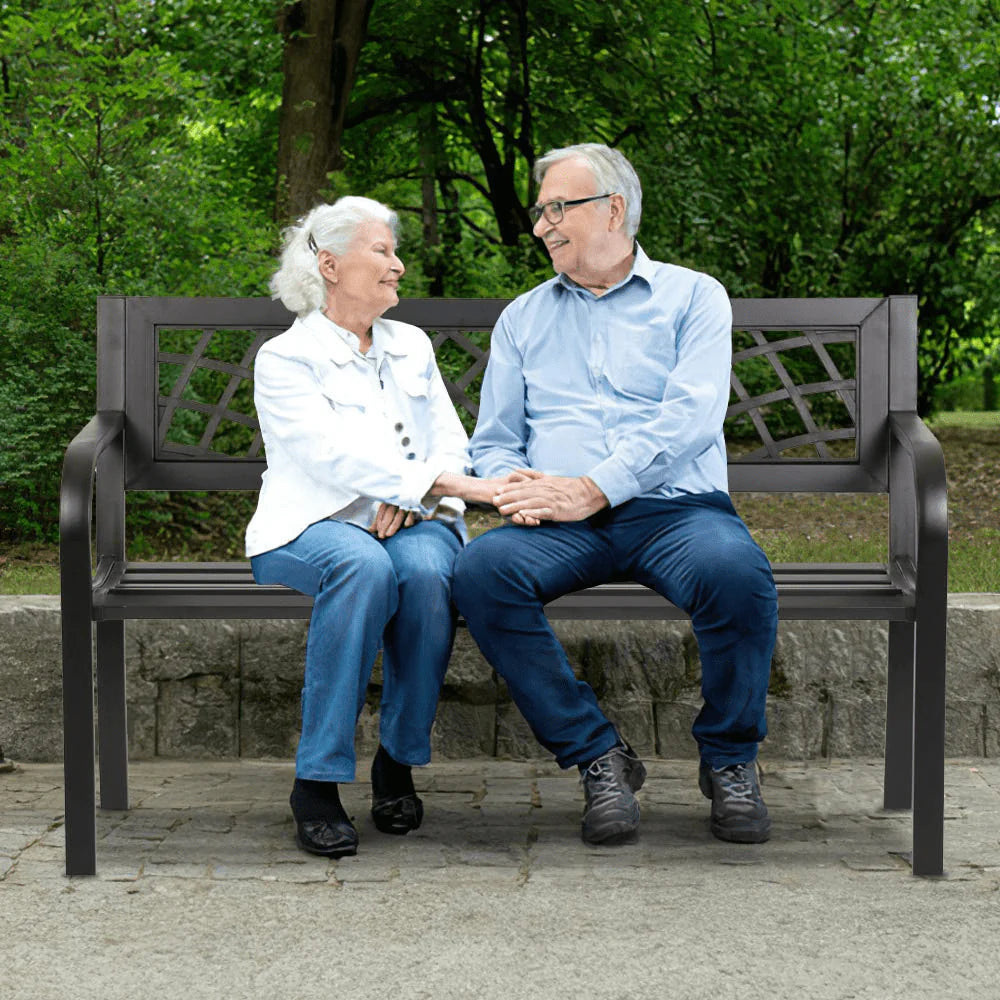 Black Outdoor Garden Bench with Armrests A706878