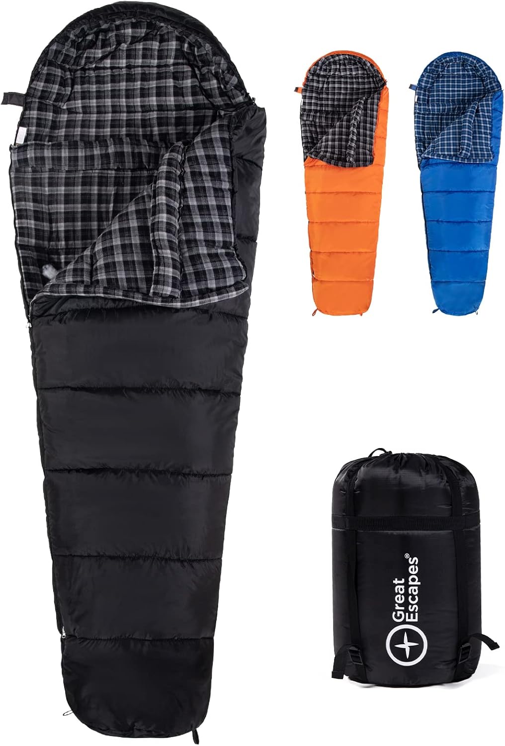 Cotton Flannel Mummy Sleeping Bag with Compression Sack U4160
