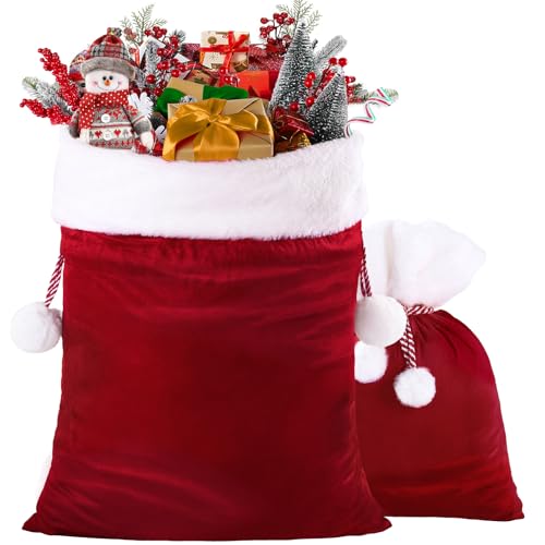 2pcs Christmas Velvet Santa Bags with Drawstring K998120