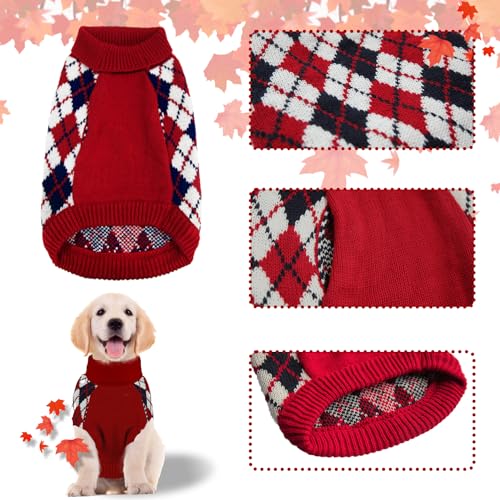 Red Argyle Knit Dog Sweater A4861